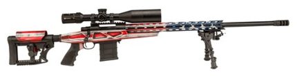 Howa 1500, Bolt Action Rifle, 308 Winchester, 24" Heavy Threaded Barrel, Red White & Blue American Flag Finish, Polymer Stock, Right Hand, Bipod, 10rd Mag, 4X16-50 Scope Included Legacy Intl Sports - Products | Rare Breed Triggers FRT - 15