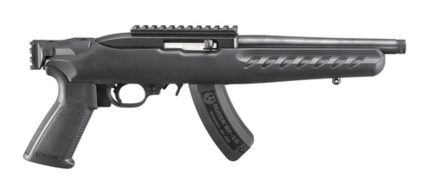 Ruger 22 Charger Railed Brace Mount, Rimfire Pistol, 22 LR, 8" 1/2-28 Threaded Barrel, Matte Black, A2-Style Grip, Black Polymer Stock, Picatinny Top Rail Installed, 15Rd, Includes Adjustable Bipod Ruger - Products | Rare Breed Triggers FRT - 15