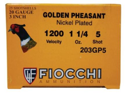 Fiocchi Golden Pheasant Nickel 20 Ga, 3", 1.25oz, 5 Shot, 1200 FPS, 25rd/Box Fiocchi Ammunition - Ammunition - Rare Breed Triggers FRT - 15