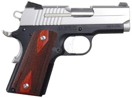 Sig 1911 45 ACP 3.3In 2-Tone Black & Stainless Finish SAO Siglite Rosewood Grip (2) 7rd Steel MAG Sig Sauer - Products | Rare Breed Triggers FRT - 15