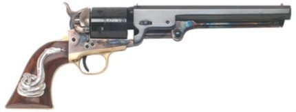 Cimarron Man With No Name Conversion .38 Spl 7.5" Barrel Standard Blue Finish Snake Grip Inlay Cimarron Firearms - Products | Rare Breed Triggers FRT - 15