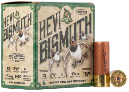 Hevishot Hevi-Bismuth Waterfowl 12 Ga, 2.75", 1 1/4oz, 4 Shot, 25rd Box Hevishot - Ammunition - Rare Breed Triggers FRT - 15