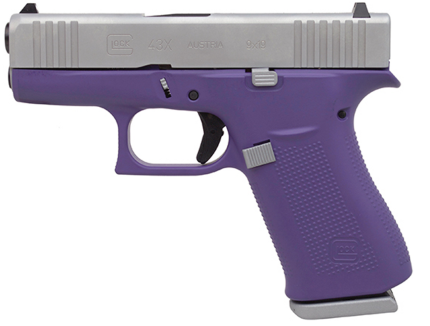Glock 43X Subcompact 9mm, 3.41" Barrel, Silver/Bright Purple, Fixed Sights, 2x10rd Mags Glock - Products | Rare Breed Triggers FRT - 15