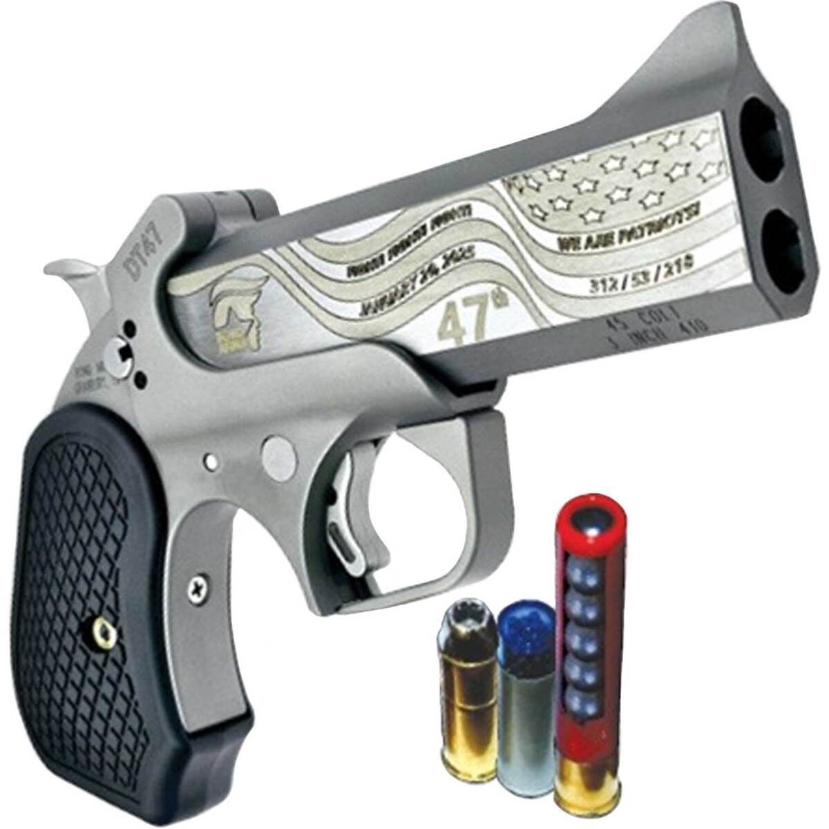 Bond Arms DT47 (Trump Gun) 45 (Long) Colt/410 Gauge 4.25in Stainless with Gold Engraving Pistol - 2 Rounds - Image 3