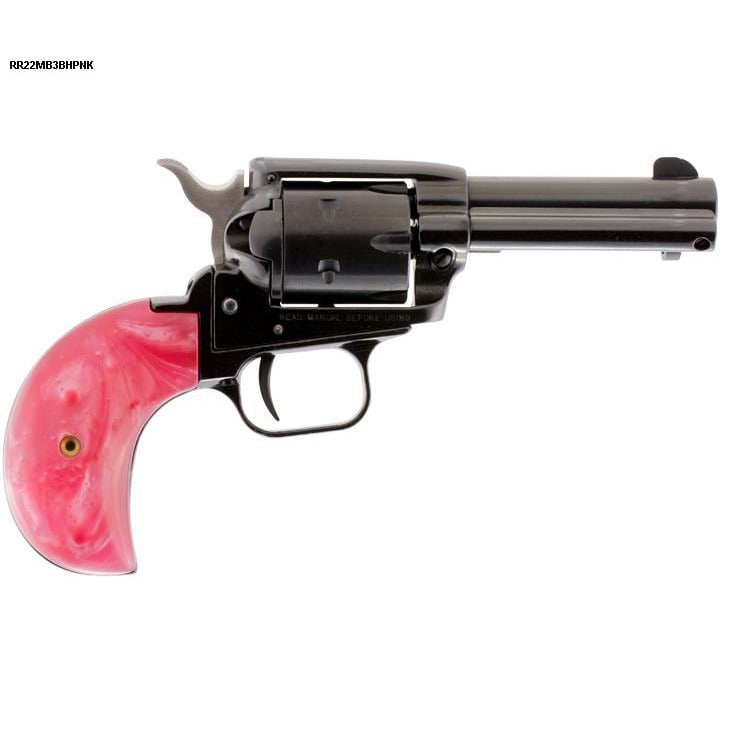Heritage Small Bore Rough Rider SA w/Pink Mother of Pearl Bird Head Grips 22 Long Rifle 3.75in Blued Pistol - 6 Rounds