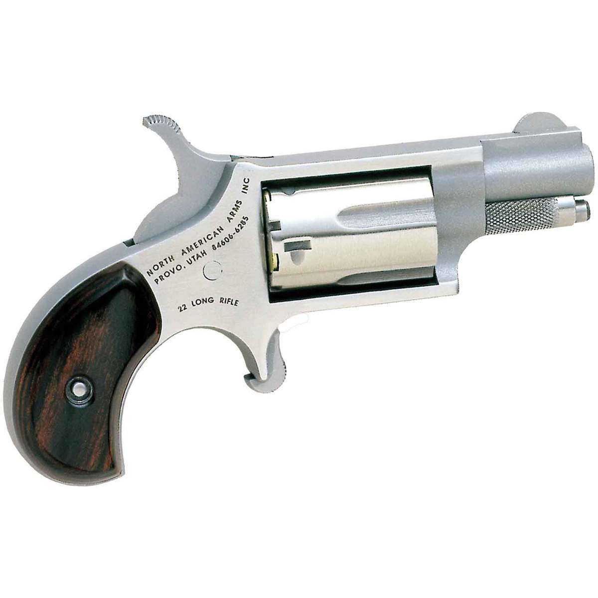 North American Arms 22 Long Rifle 1.1in Stainless Steel w/ Rosewood Birdshead Grips Mini Revolver - 5 Rounds