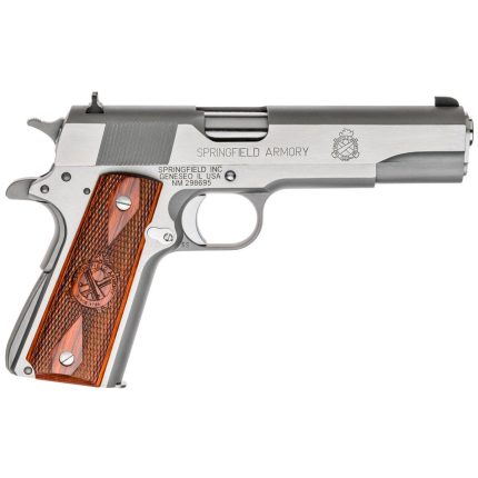 Springfield Armory 1911 Mil-Spec 45 Auto (ACP) 5in Polished Stainless Pistol - 7+1 Rounds - California Compliant - Handguns | Rare Breed Triggers FRT - 15