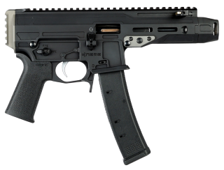 F1 Firearms 9mm Pistol with 5.8" Barrel, Black Finish, Cap Compensator, Picatinny Rail, and 35-Round Magazine
