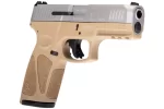 Matte Stainless / Tan 9mm Luger Full Size 17 Rds. Steel Sights